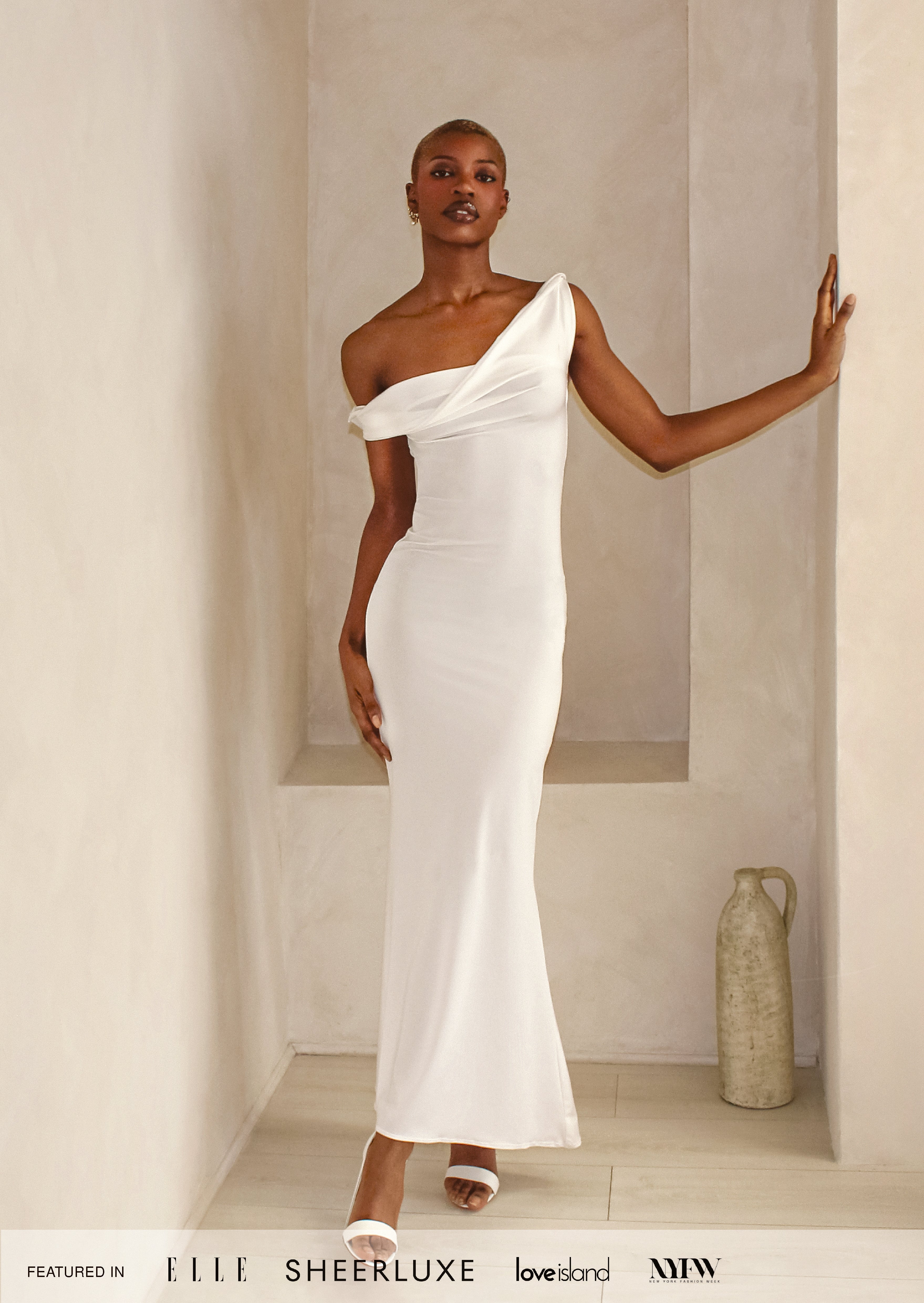 ASYMMETRIC TWIST MAXI DRESS IN WHITE